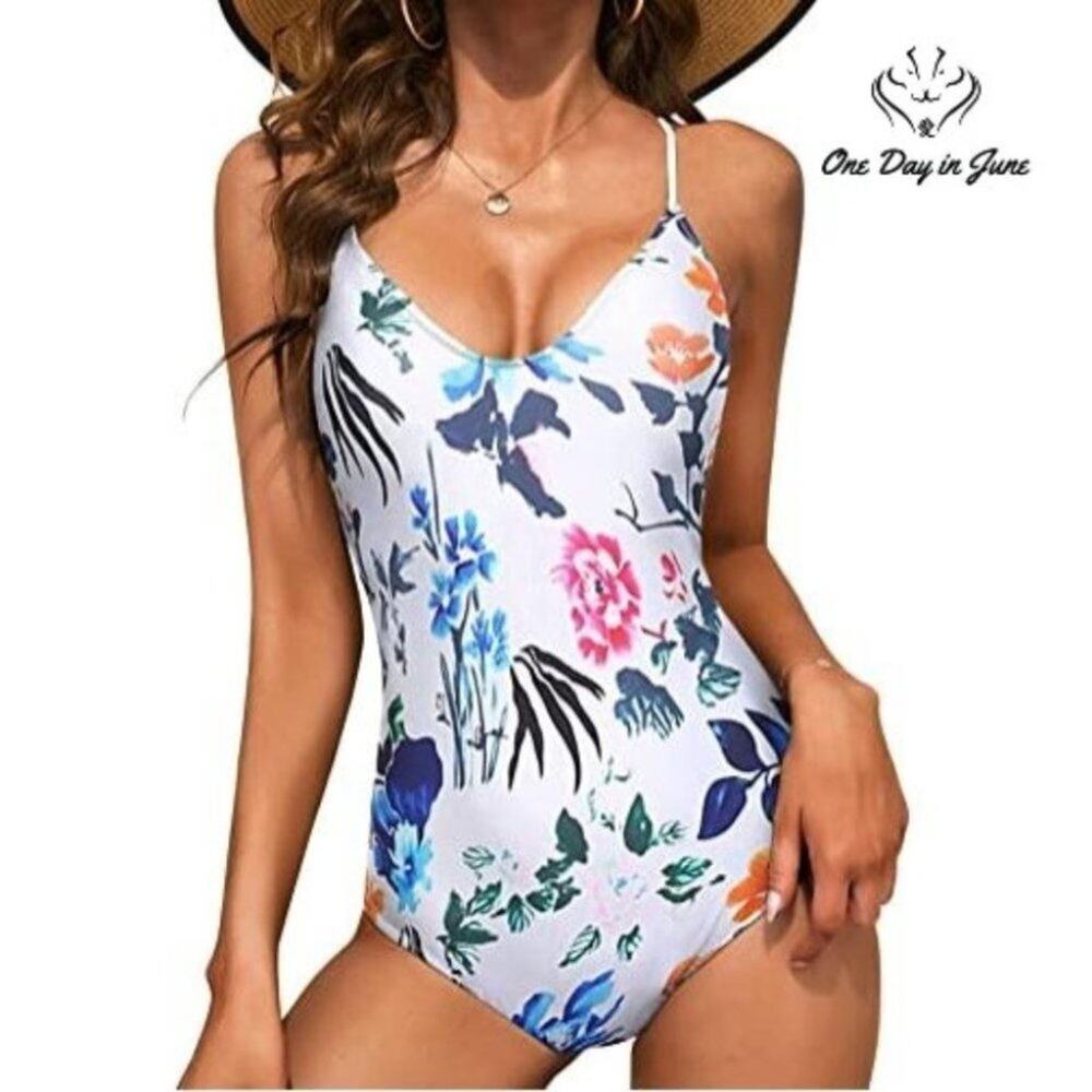 Ekouaer V Neck High Cut One Piece Swimsuit Size XL